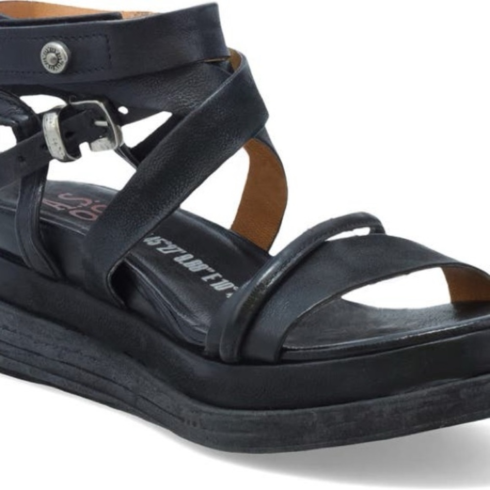 A.S.98 Black Leather Strappy Sandals